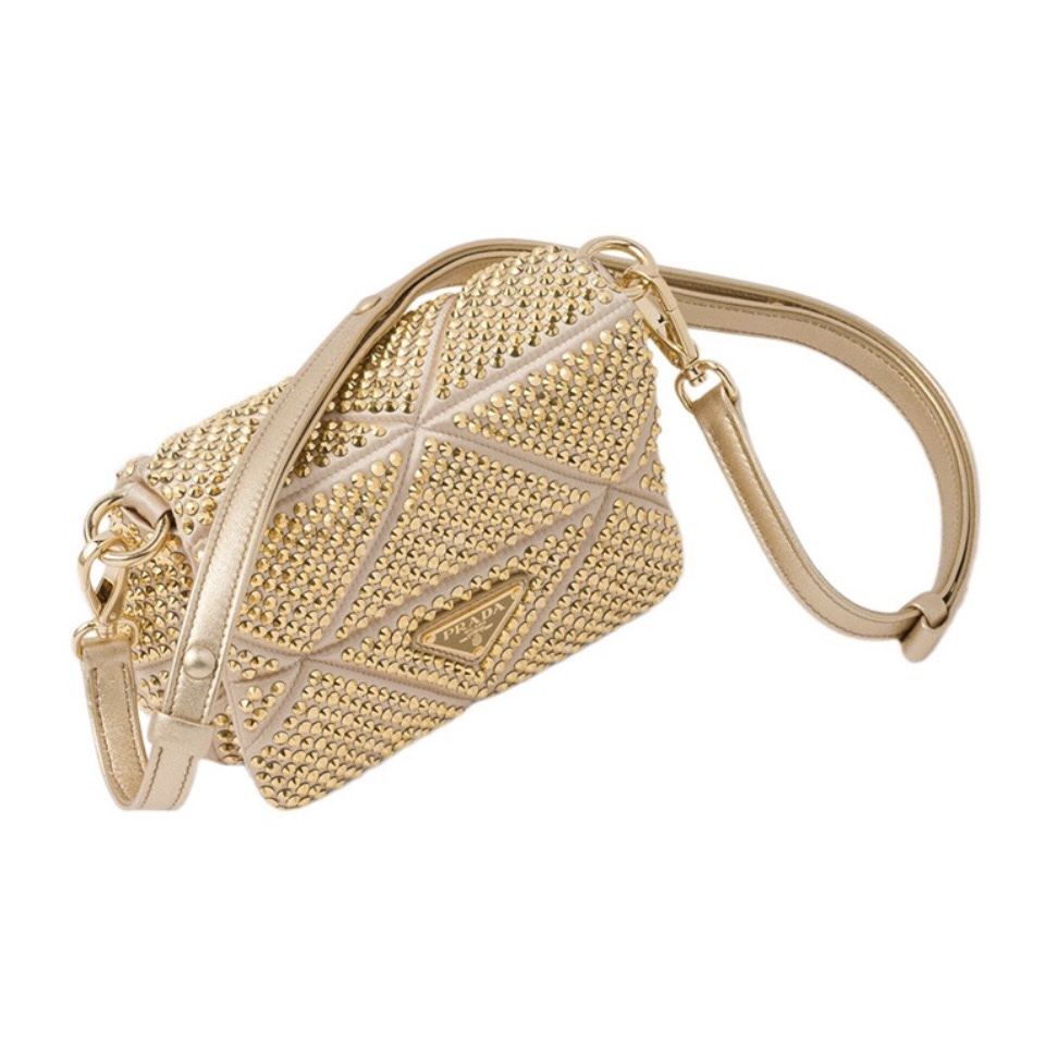 Prada Spectrum Quilted Silk Satin Crystal Studded Flap Chunky Chain Shoulder Bag - KAIROO