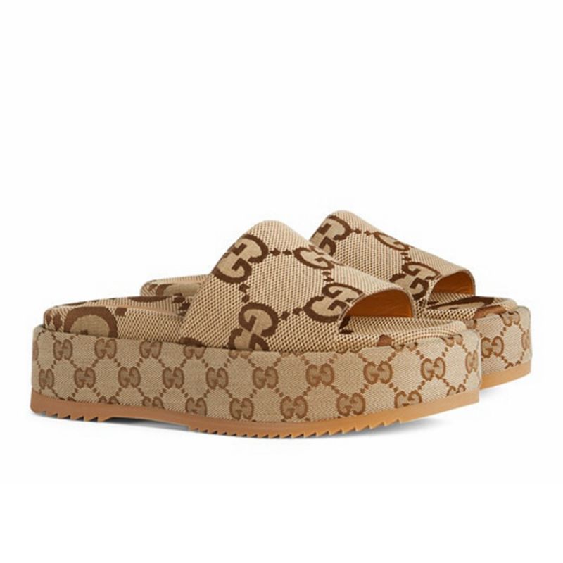 GUCCI GG Canvas Print Interlocking G Platform Rubber Slide Sandal - KAIROO