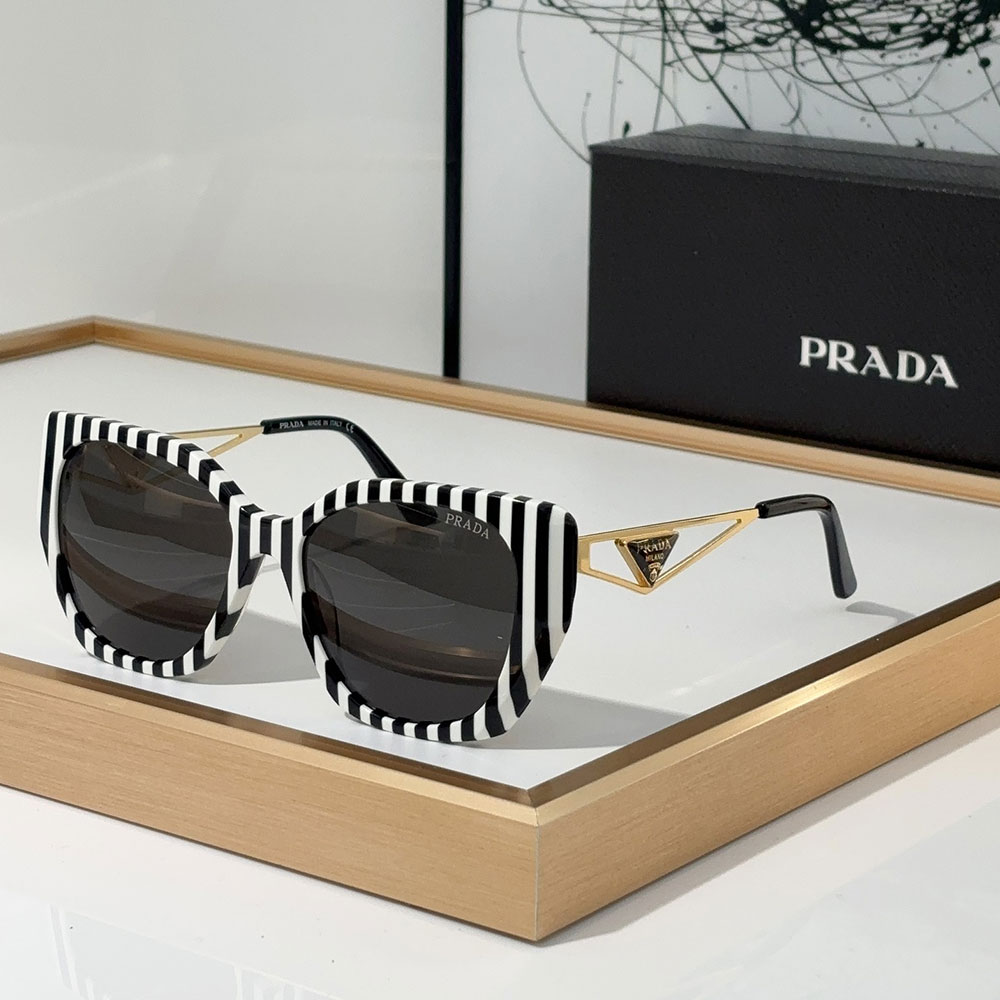 Prada Triangle Logo Geometric Acetate Hollow Temple Butterfly Frame Sunglasses Top quality - KAIROO