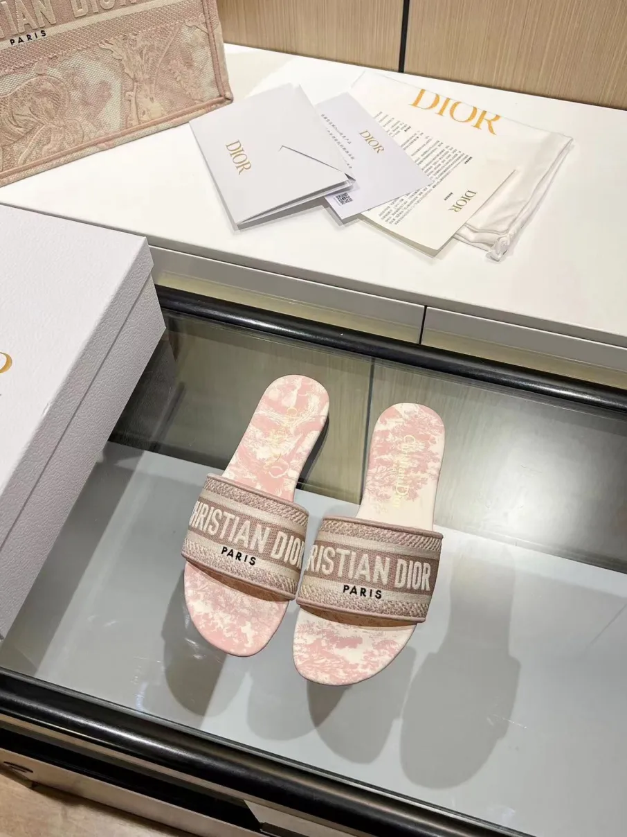 Dior Classic Dior Pink Jacquard Ribbon Dway Slide Sandal - KAIROO