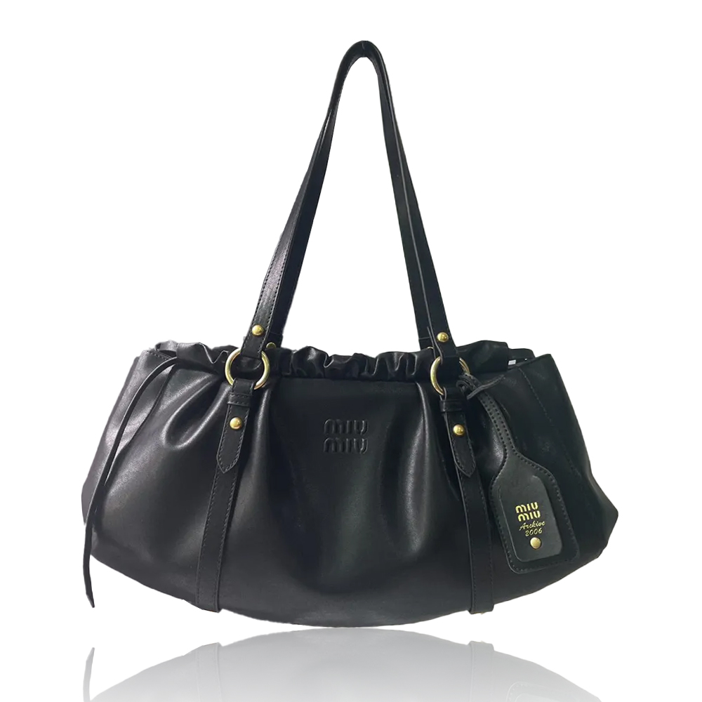 Miu Miu Archive 2006 Ruched Leather Drawstring Underarm Shoulder Bag - KAIROO