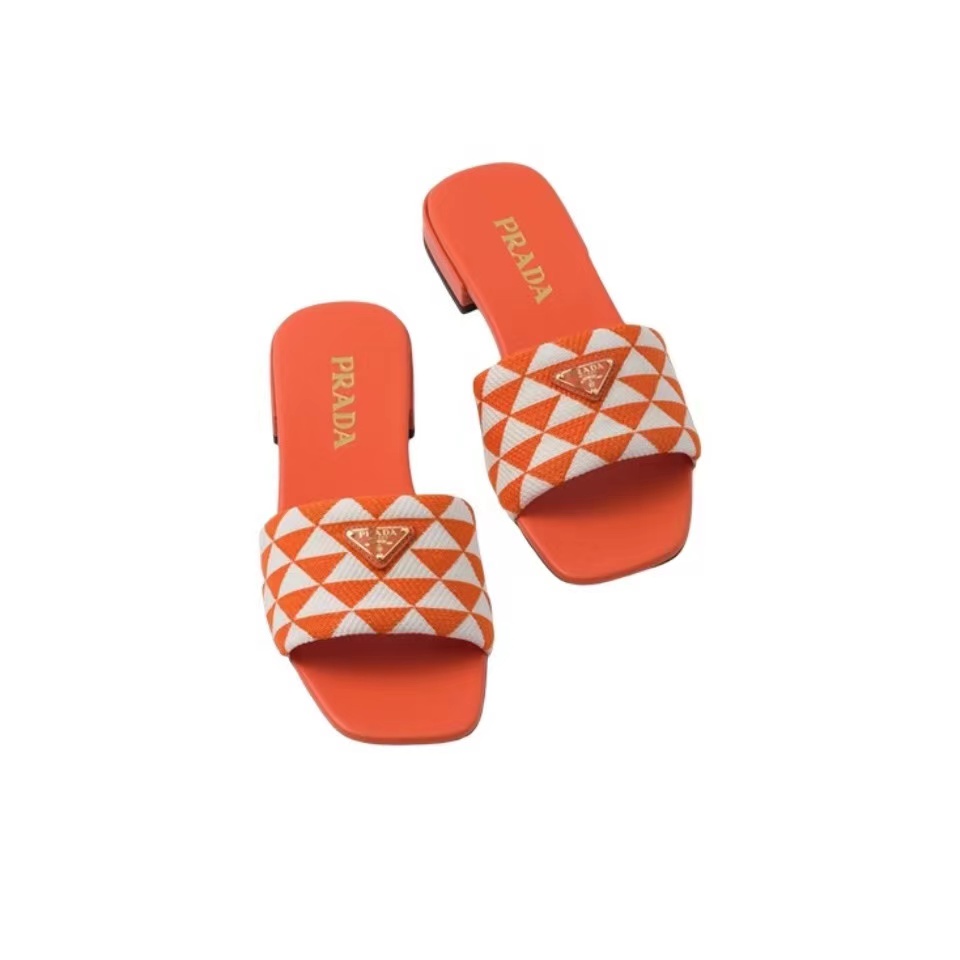 Prada Square-toe Triangle-logo Symbole-jacquard Flat Slide - KAIROO
