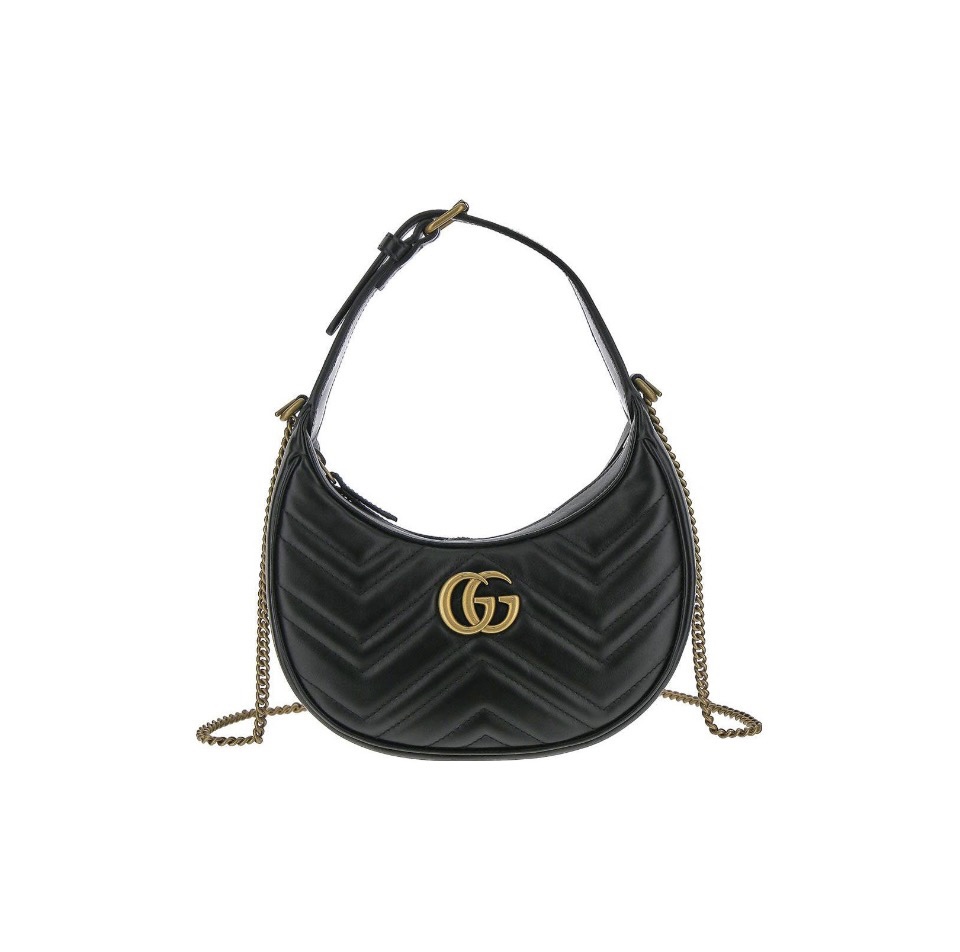 GUCCI GG Marmont Matelassé Leather/GG Ganvas Half-Moon Shoulder Bag - KAIROO