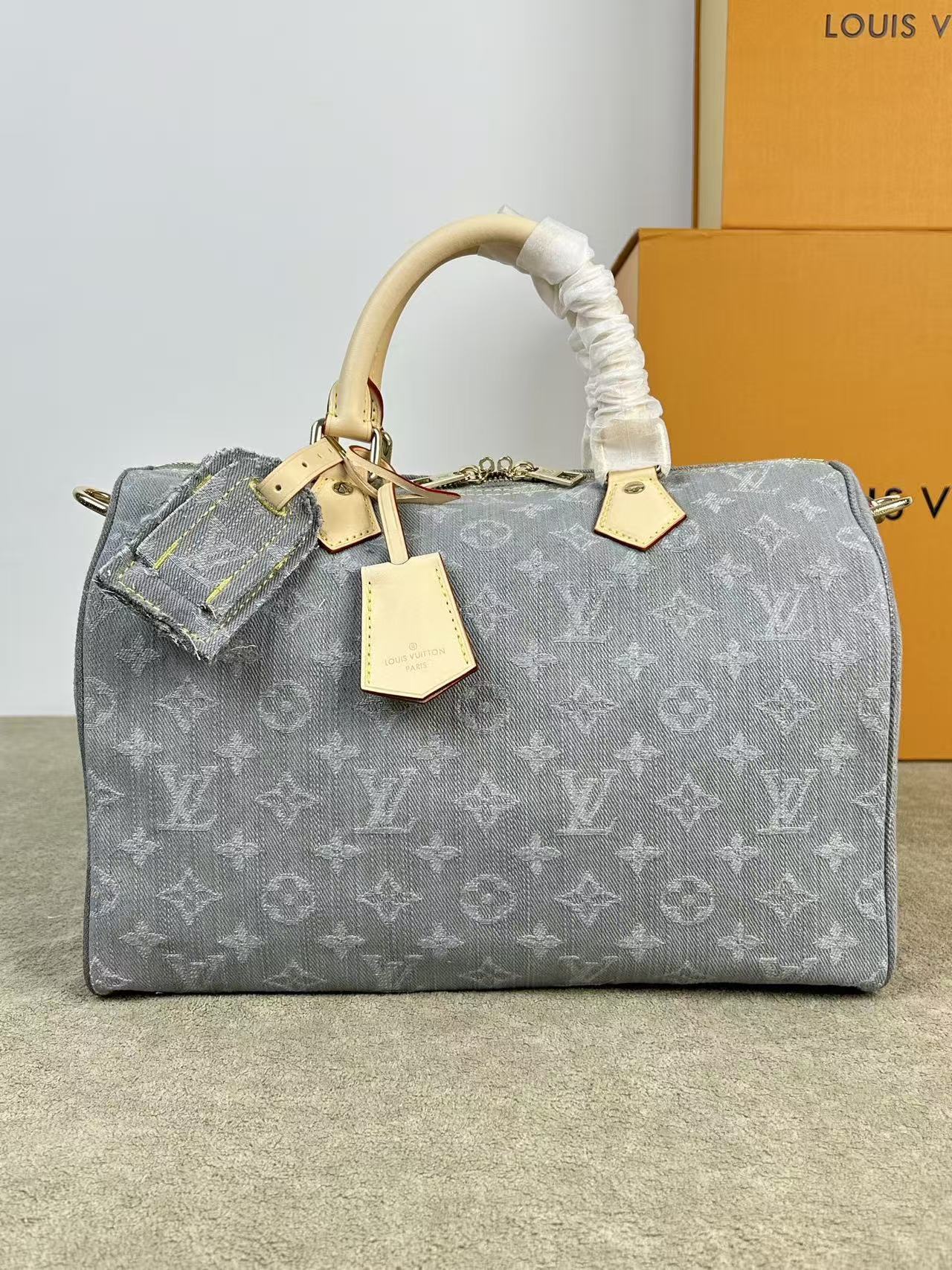 Louis Vuitton LV  Speedy Soft 30 (Monogram Denim Grey) （10A Mirror Version） - KAIROO