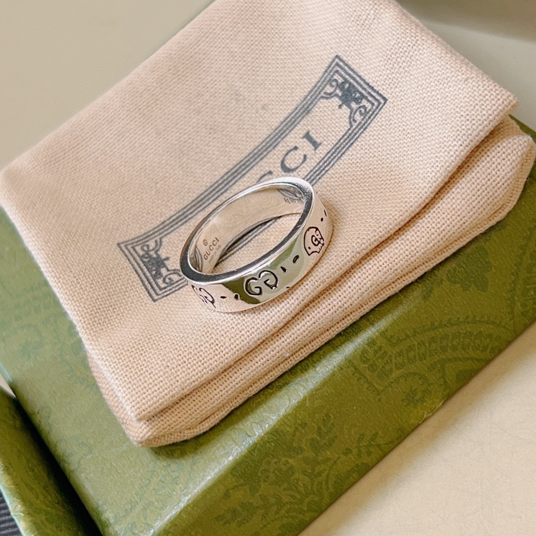 Gucci Full Double G Pattern Vintage Plain Band Versatile Ring - KAIROO