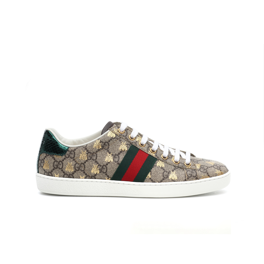 GUCCI Gold Bees and Web Monogram Ace Low-top Sneakers - KAIROO