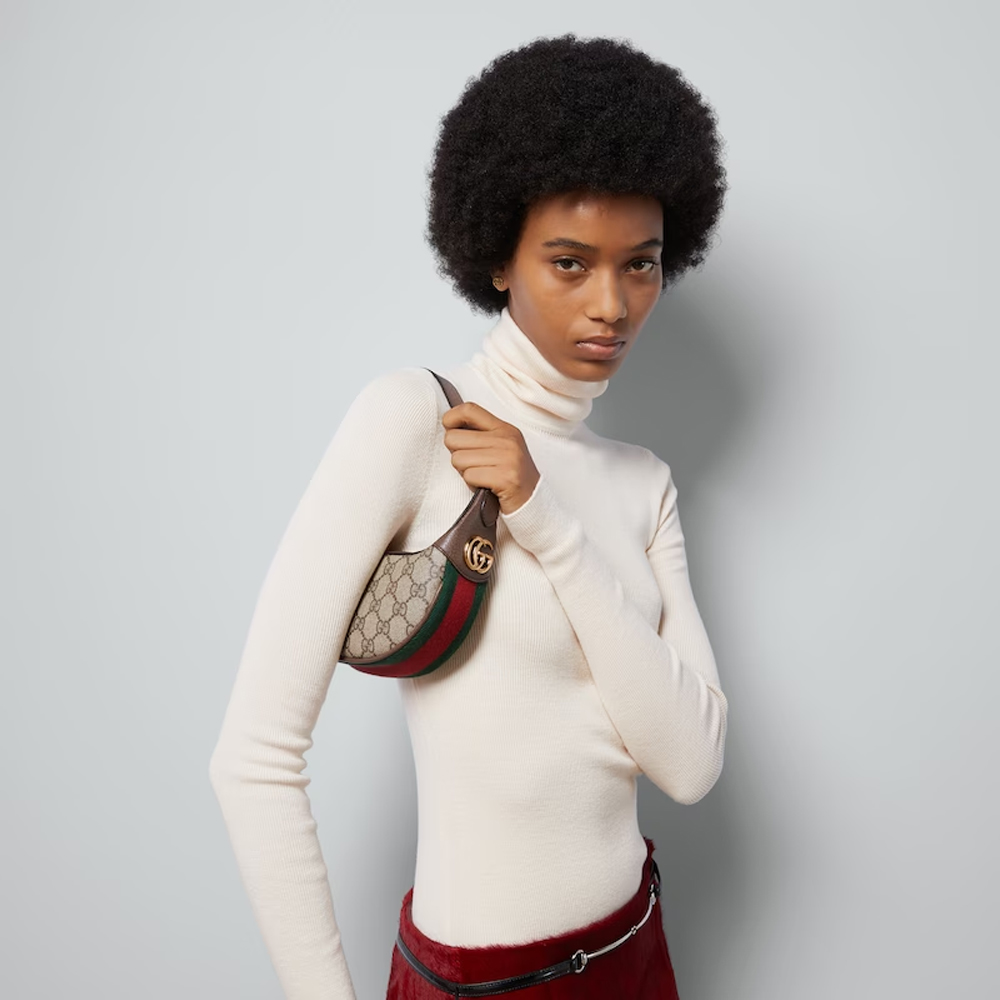 GUCCI Ophidia GG Canvas Web Stripe Half-Moon Bag Mini Hobo Bag - KAIROO
