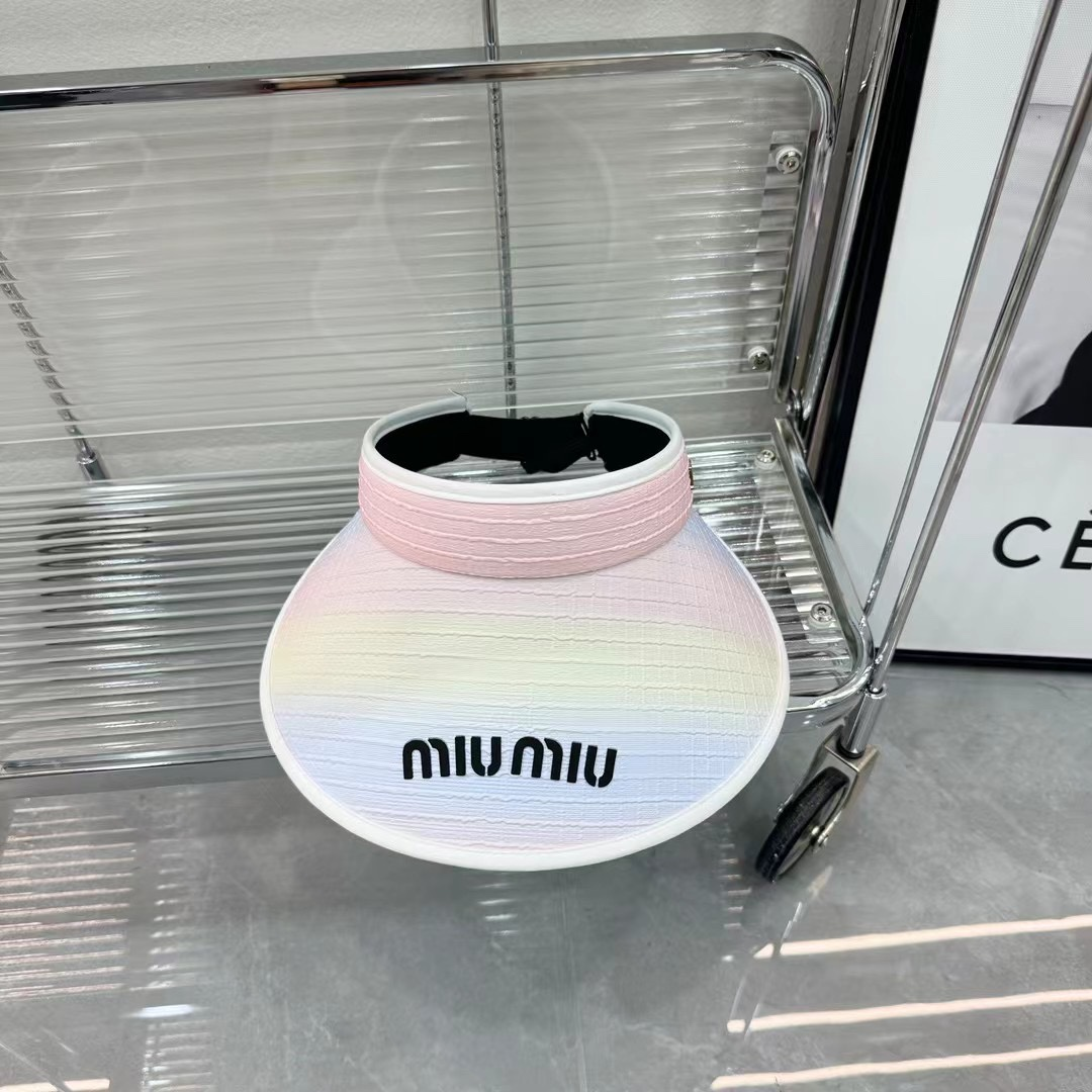 Miu Miu Logo Textured Gradient Visor Striped Sun Hat - KAIROO