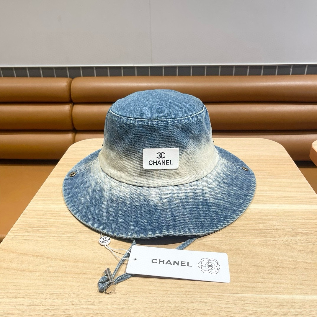 Chanel Tie-Dye Washed Denim CC Logo & Drawstring Bucket Hat - KAIROO