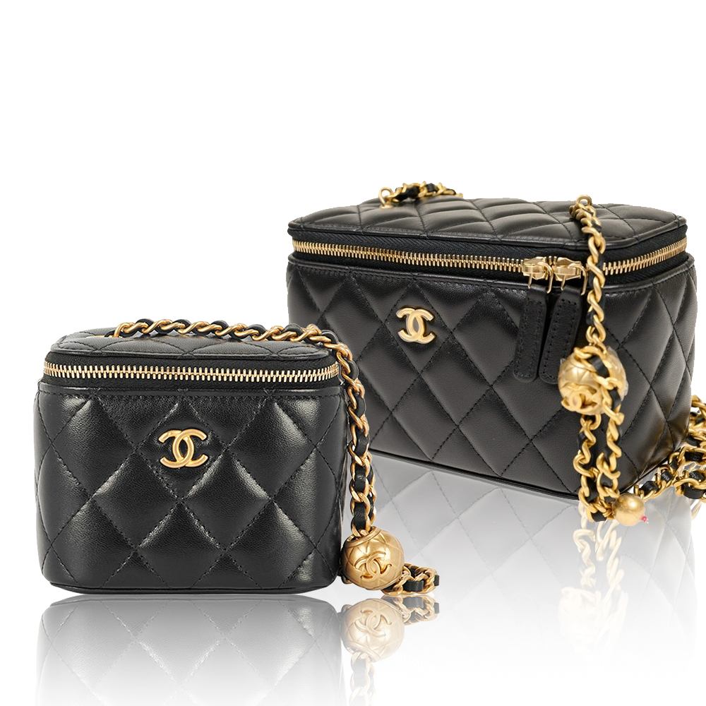 Chanel Diamond Quilted Buttery Lamb Zip-Top Gold Ball Chain Vanity Case - KAIROO