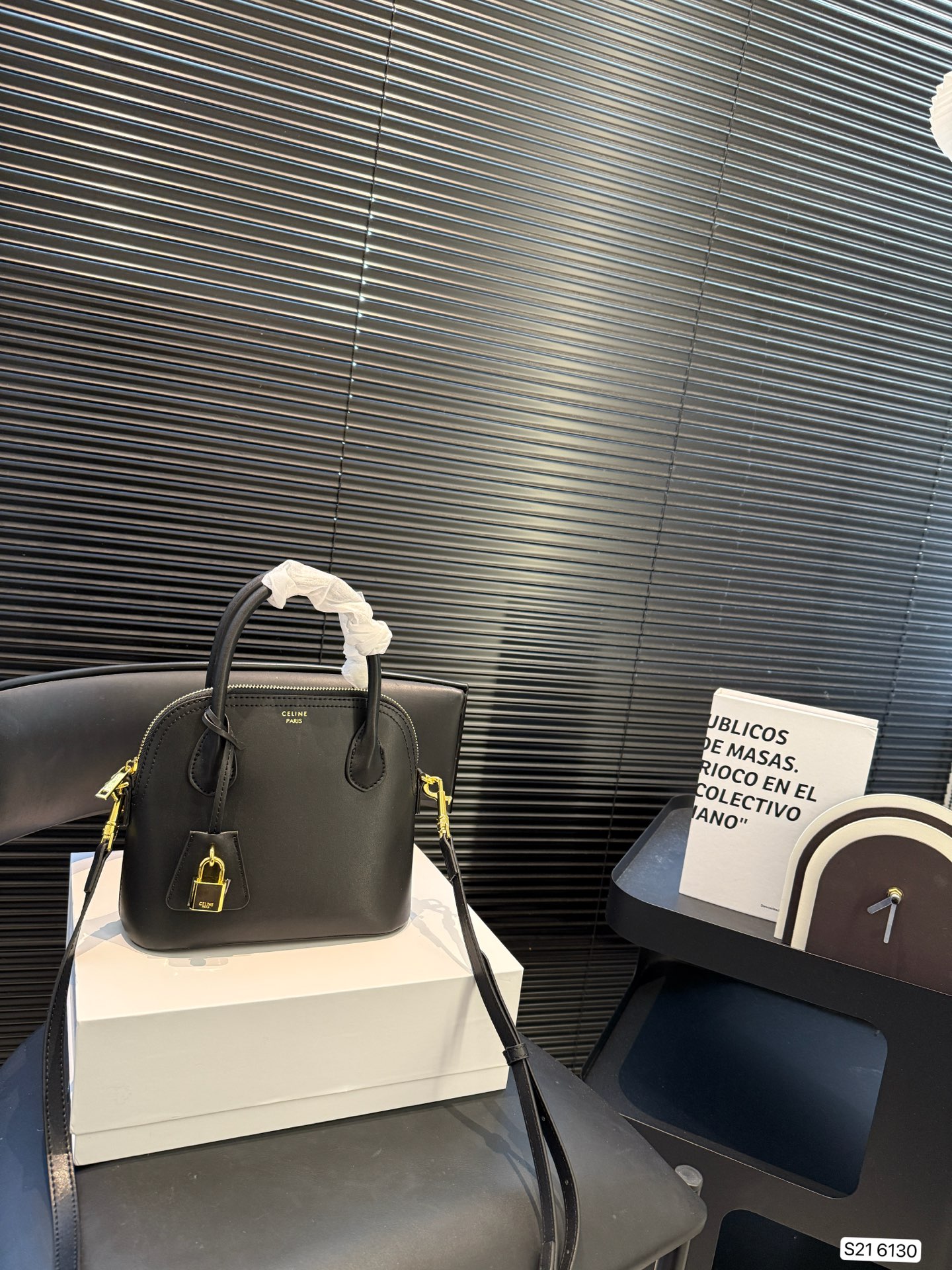 Celine Medium Honorine Triomphe Monogram Leather Gold Padlock Dome Handle Bag - KAIROO