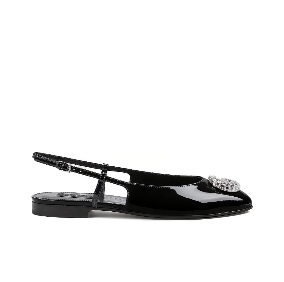 GUCCI Pointed-Toe Patent Crystal GG Slingback Slides - KAIROO