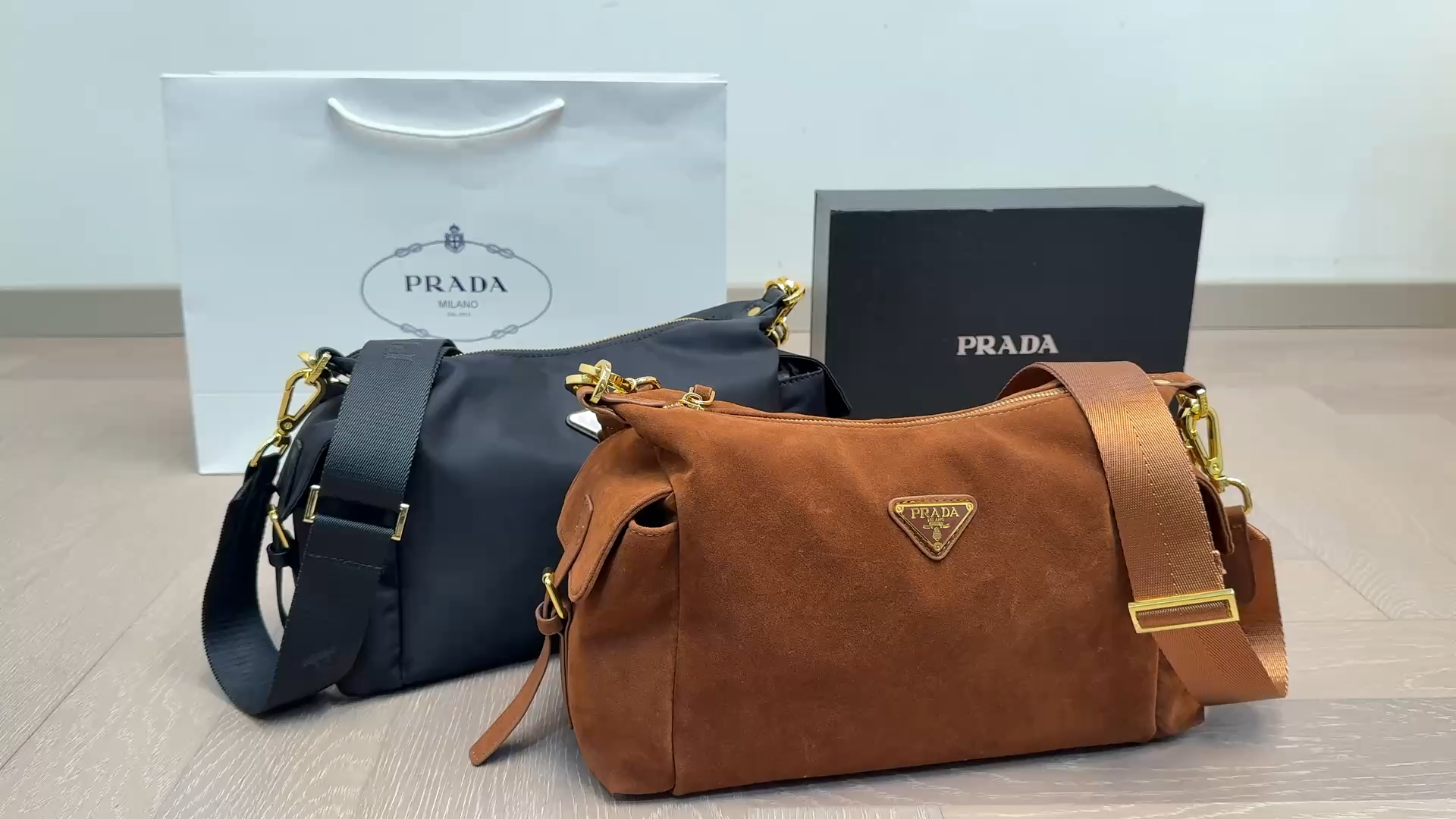 Prada Suede Leather Rectangular Top Handle Shoulder Bag - KAIROO