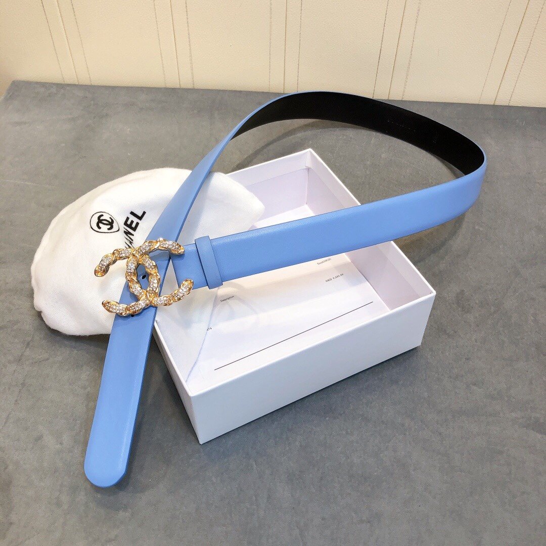Chanel Belt With Double C Buckle Blue Women Belt 30MM - KAIROO
