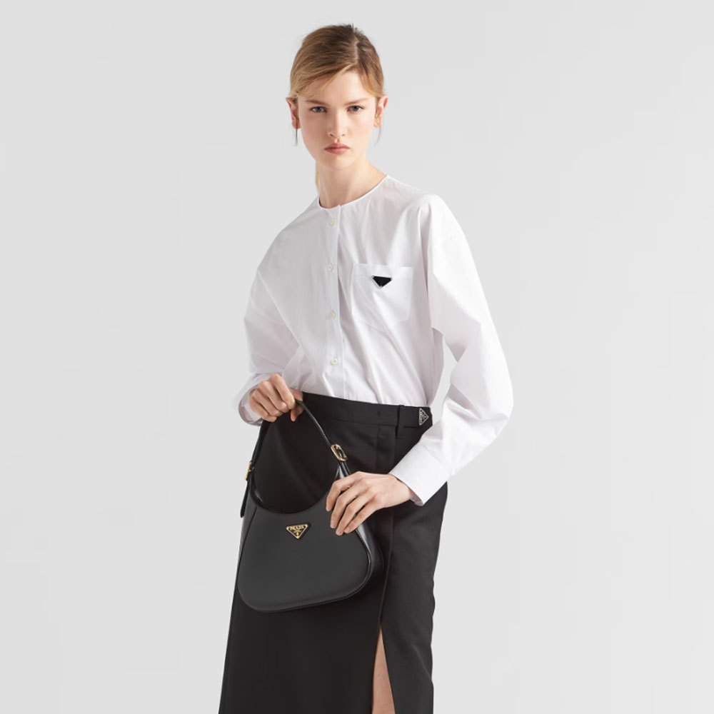 Prada Brushed Leather Cleo Curved Medium Shoulder Bag - KAIROO