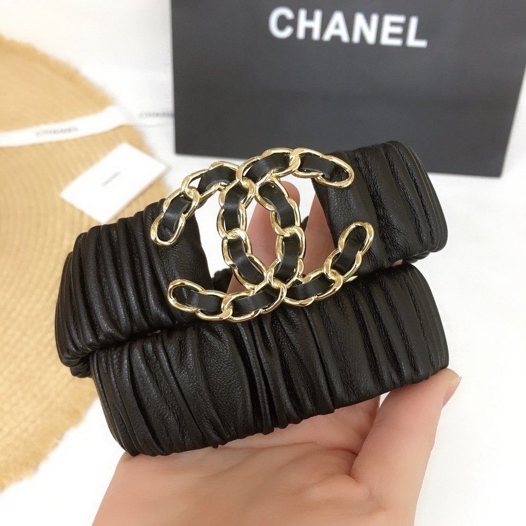 Chanel Belt With Double C Buckle Black Gold-Tone Metal and Strass Women Belt 30MM - KAIROO