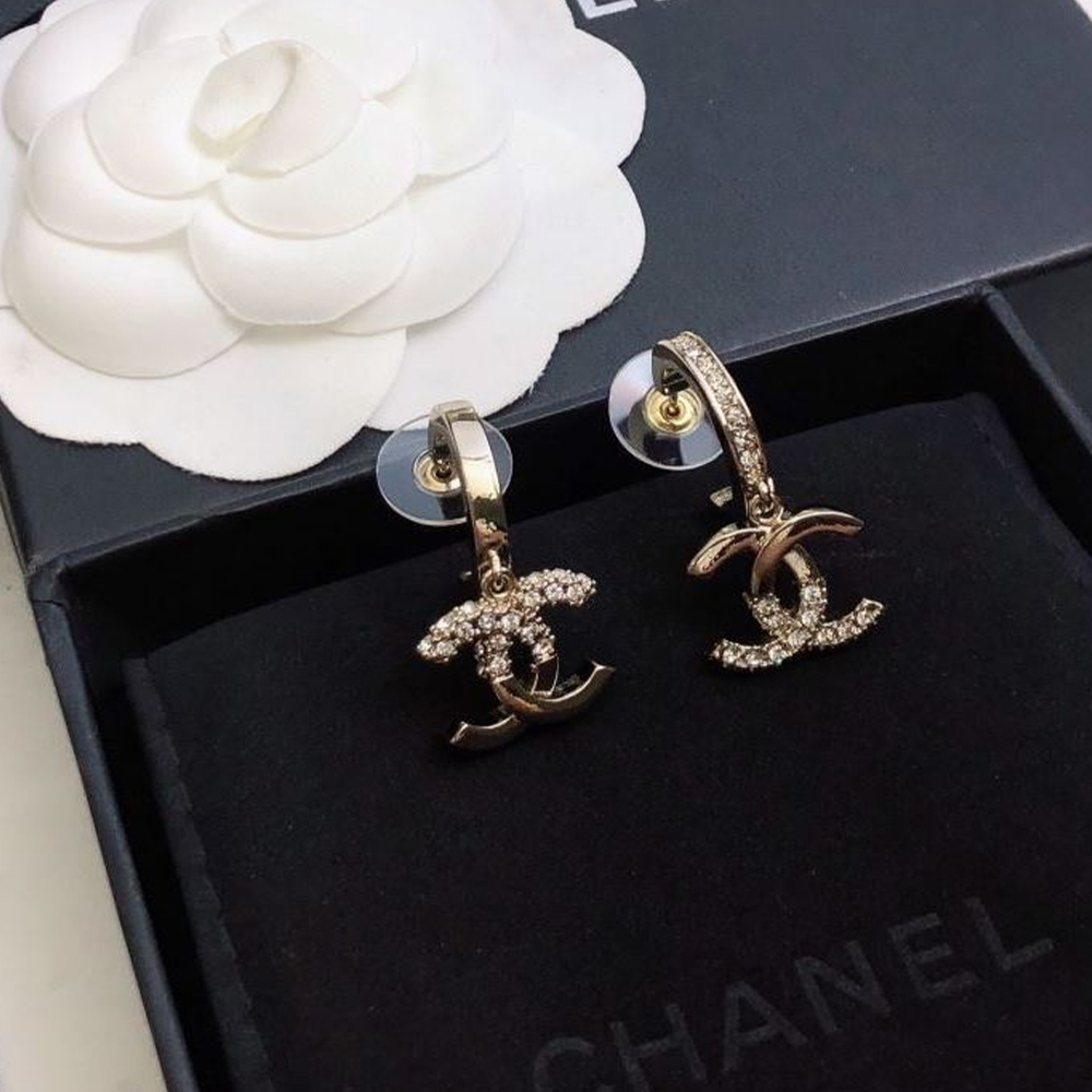 Chanel CC Crystal Hoop Earrings - KAIROO