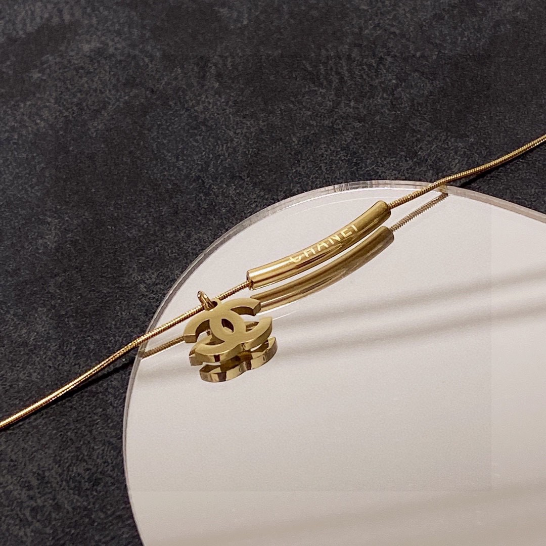 Chanel Classic Double C Logo Golden Slim Necklace - KAIROO