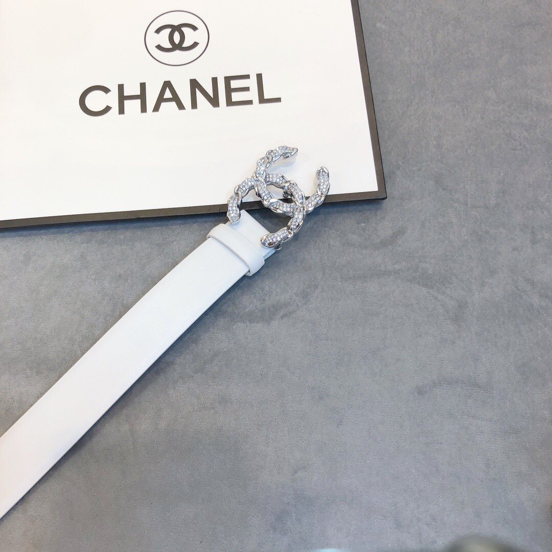 Chanel Belt With Double C Buckle White Women Belt 30MM - KAIROO