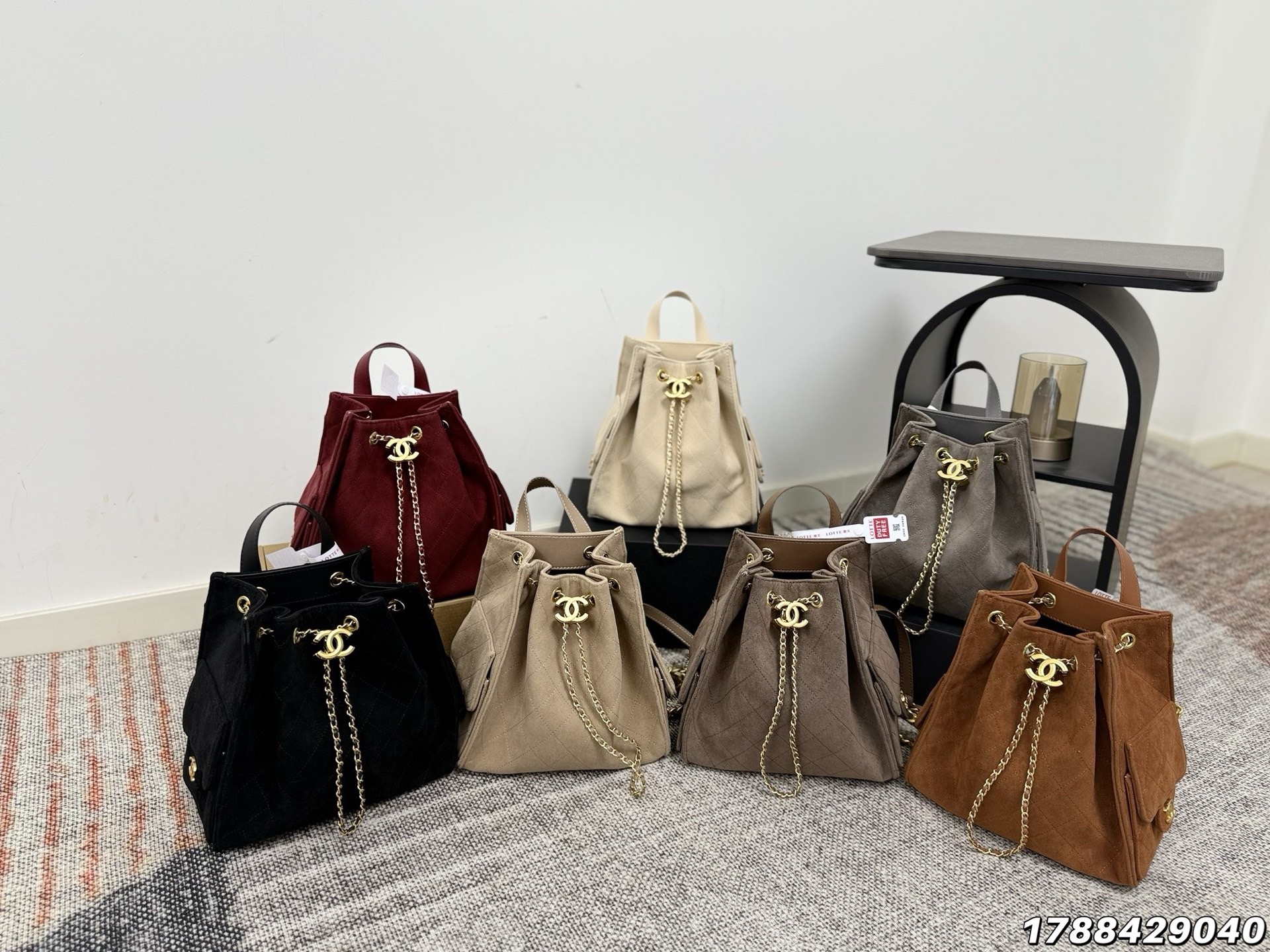 Chanel CC Logo Quilted Suede Drawstring Bucket Backpack - KAIROO