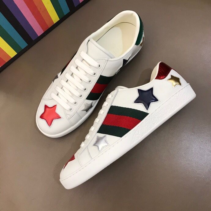 GUCCI Ace Metallic Stars Leather Web Low-Top Sneakers - KAIROO