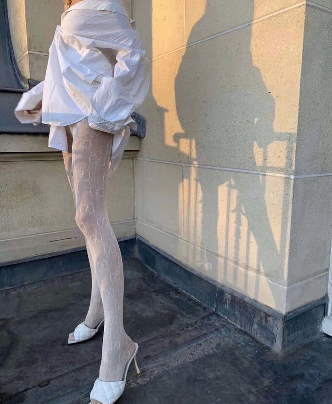 Gucci Allover GG Logo Jacquard Ultra-Thin Breathable Stockings/ White - KAIROO