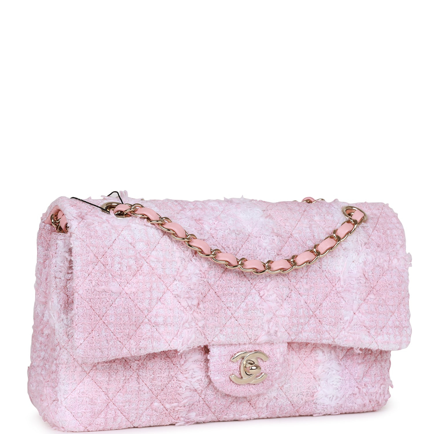 Chanel Pink Mixed Tweed Quilted Medium Classic Flap Bag - KAIROO