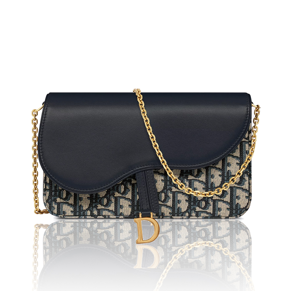 Dior Saddle Oblique Jacquard Leather Patchwork Gold D Charm Saddle Chain Crossbody Bag - KAIROO