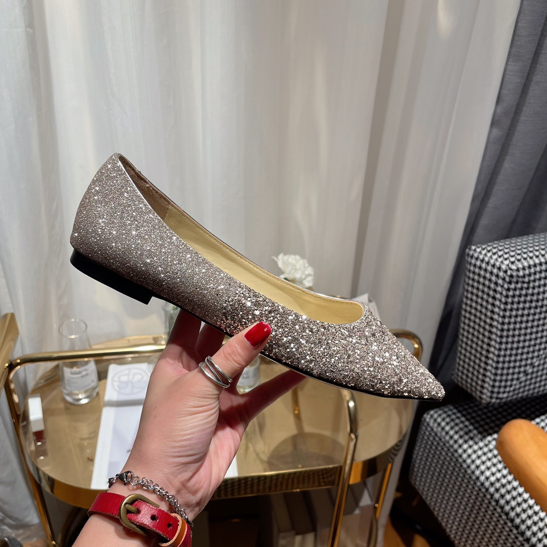 Jimmy Choo Romy Glitter Flats Heels - KAIROO