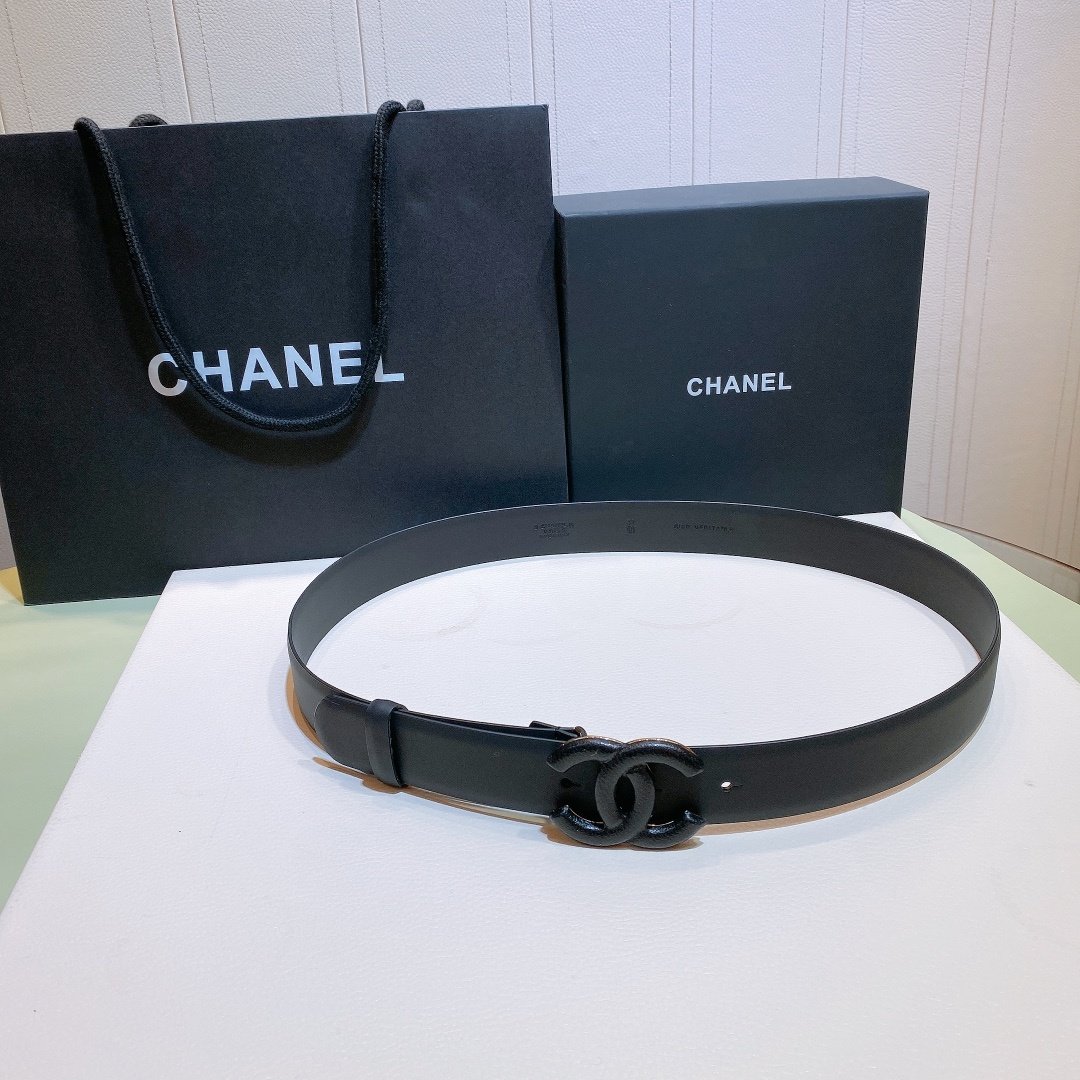 Chanel Belt With Double C Buckle Black Black-Toned Metal Women Belt 30MM - KAIROO