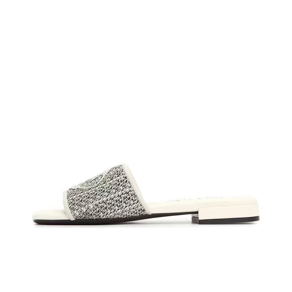 Prada Square-toe Logo-embroidered Jacquard-knit Flat Slide - KAIROO