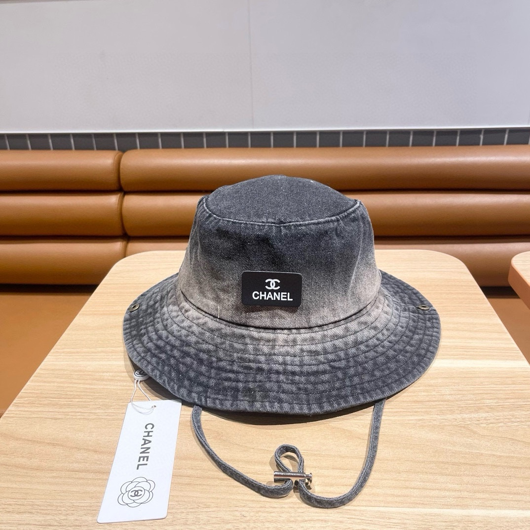 Chanel Tie-Dye Washed Denim CC Logo & Drawstring Bucket Hat - KAIROO