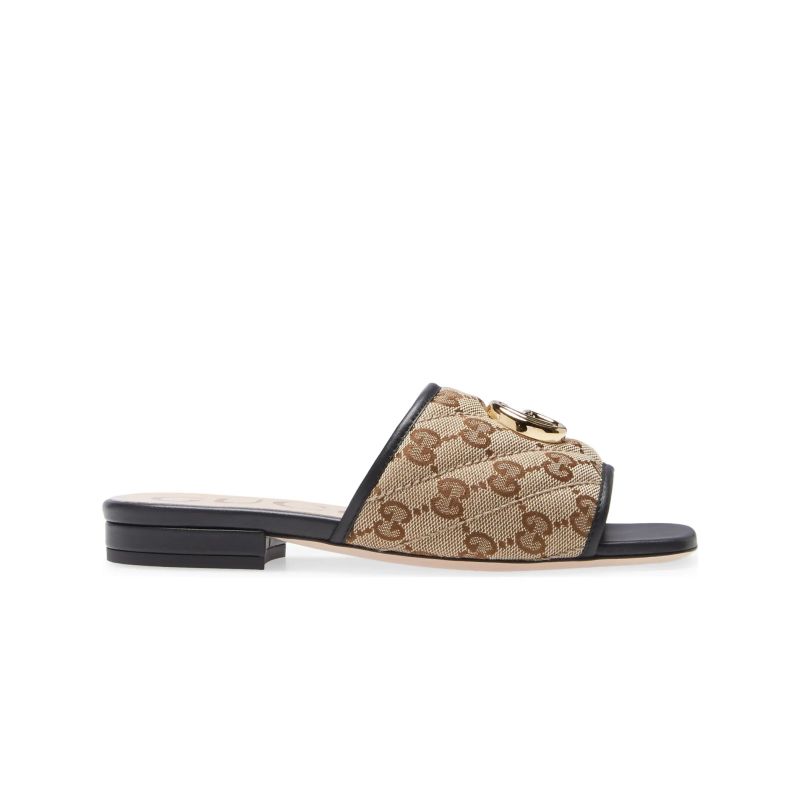 Gucci Quilted Canvas/Leather Double G Canvas Slide Sandal Sandals Collection - KAIROO