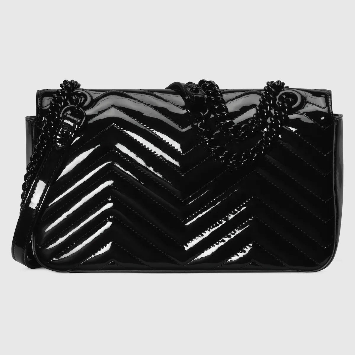 GUCCI GG Marmont Patent Matelassé Chevron Shoulder Bag / Black - KAIROO