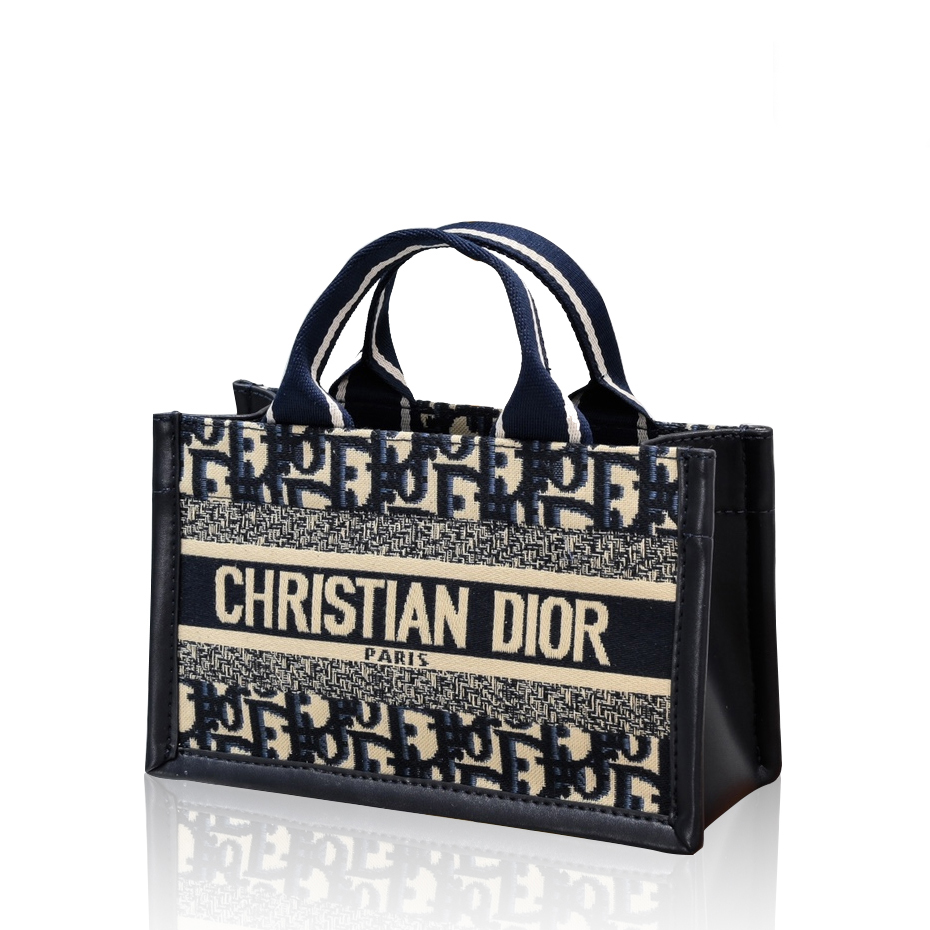 Dior Mini Book Tote Navy Oblique Jacquard Embroidery Tote Bag - KAIROO