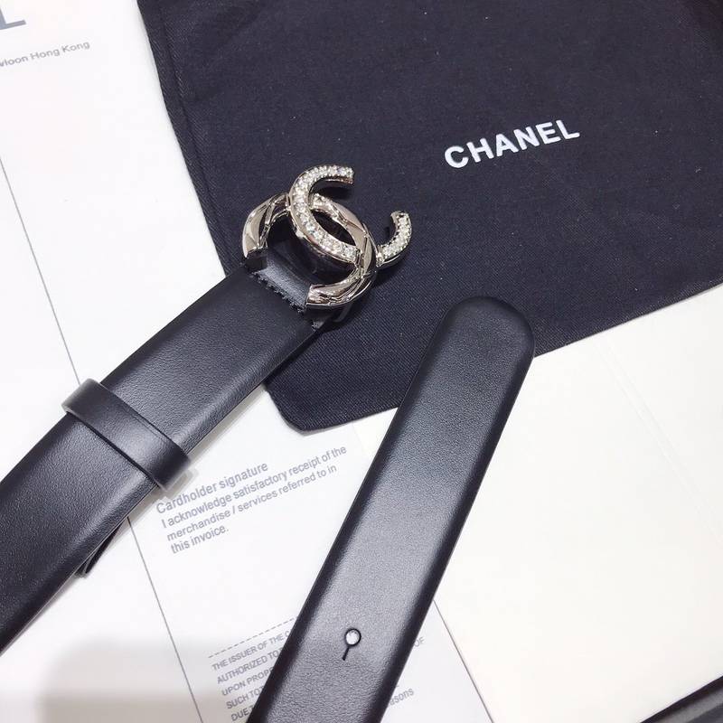 Chanel Black Belt With Double C Buckle Silver-Toned Metal Women Belt 30MM - KAIROO