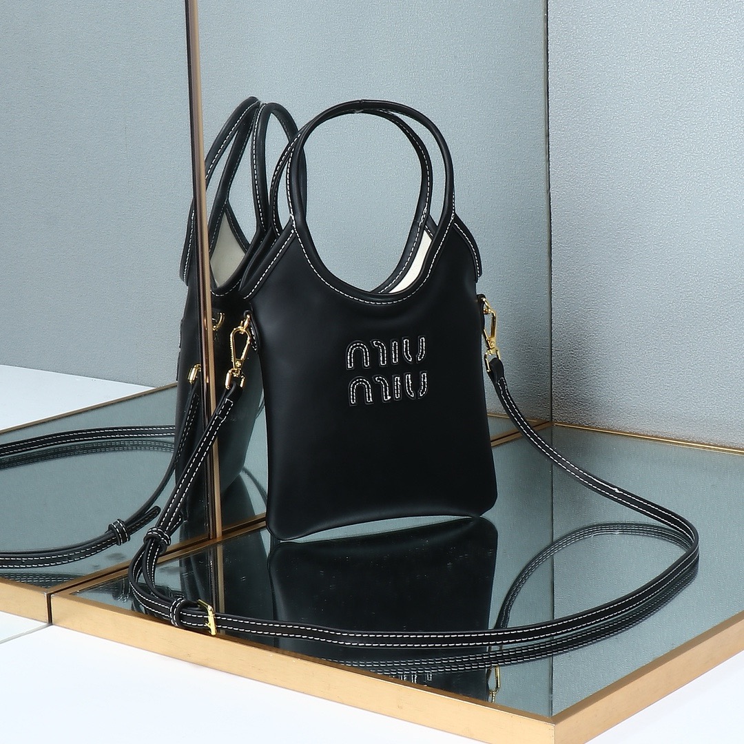 Miu Miu Isetan Limited Small Smooth Leather Double-Embossed Logo Tote - KAIROO