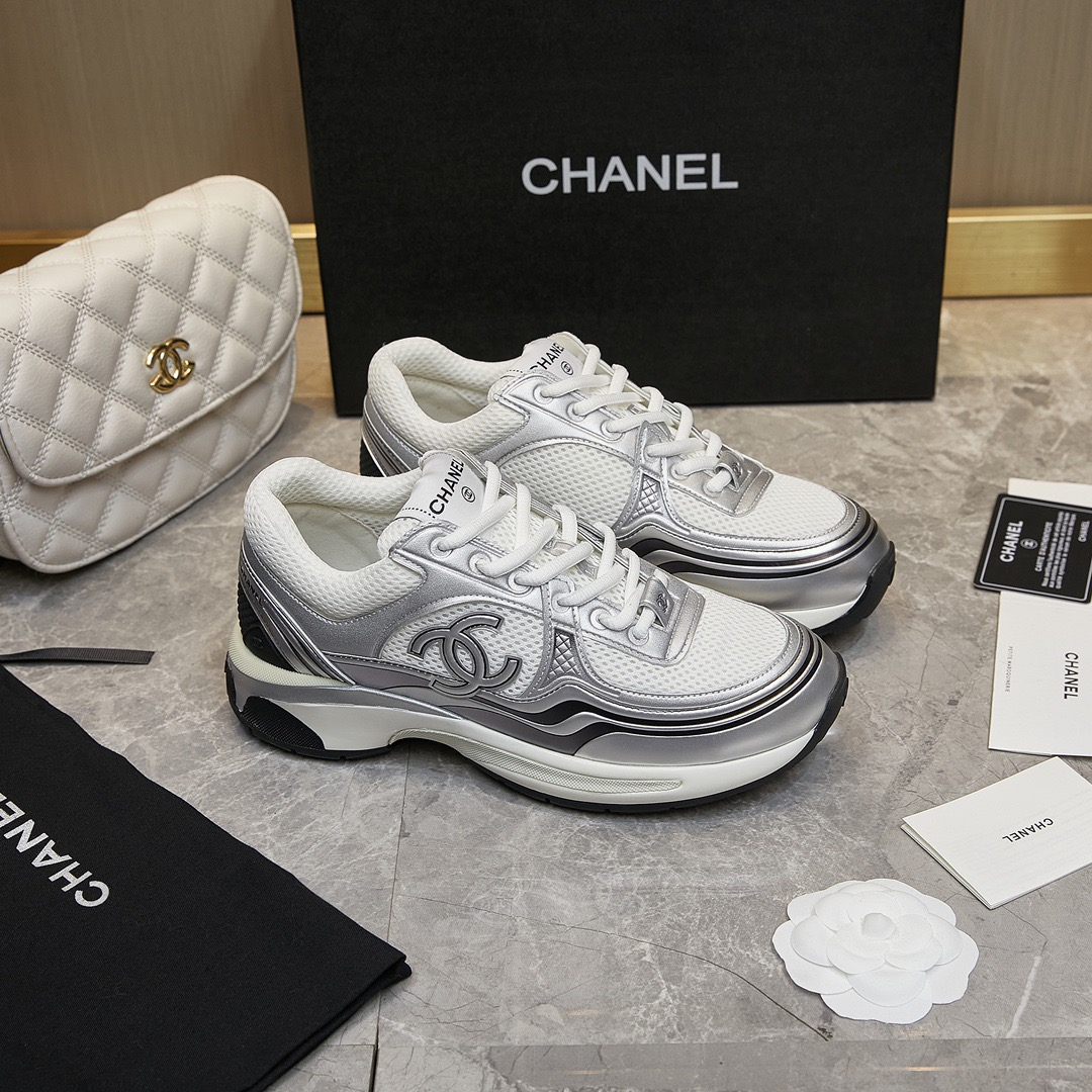 Chanel Metallic Dad Shoes / Gold and Silver Retro Runners - KAIROO