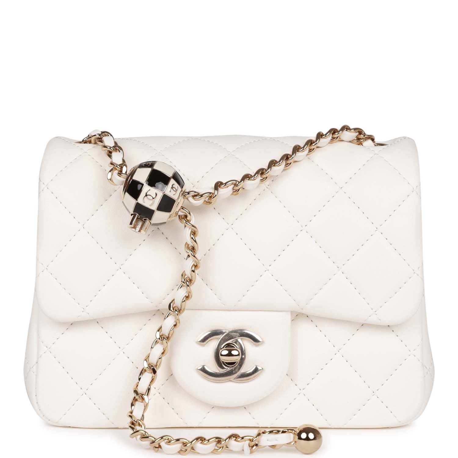 Chanel Pearl Crush Mini Square Diamond Quilted Lambskin Adjustable Chain White Flap Bag - KAIROO