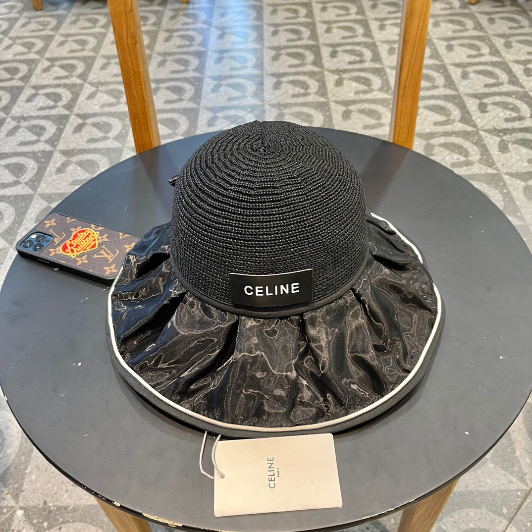 Celine Straw Hat with Logo Patch and Split Back Plein Soleil - KAIROO