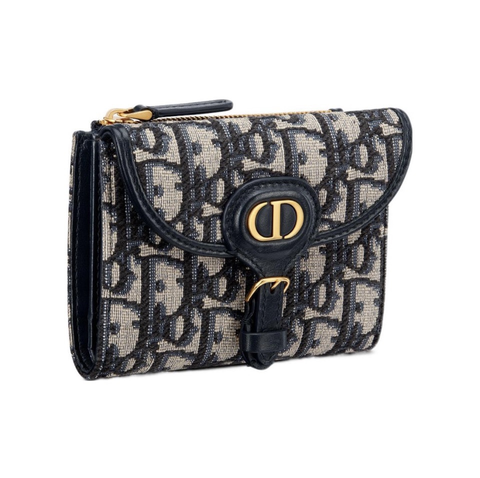 Dior Bobby Oblique Canvas Leather-Trimmed Flap CD Buckle Compact Wallet - KAIROO