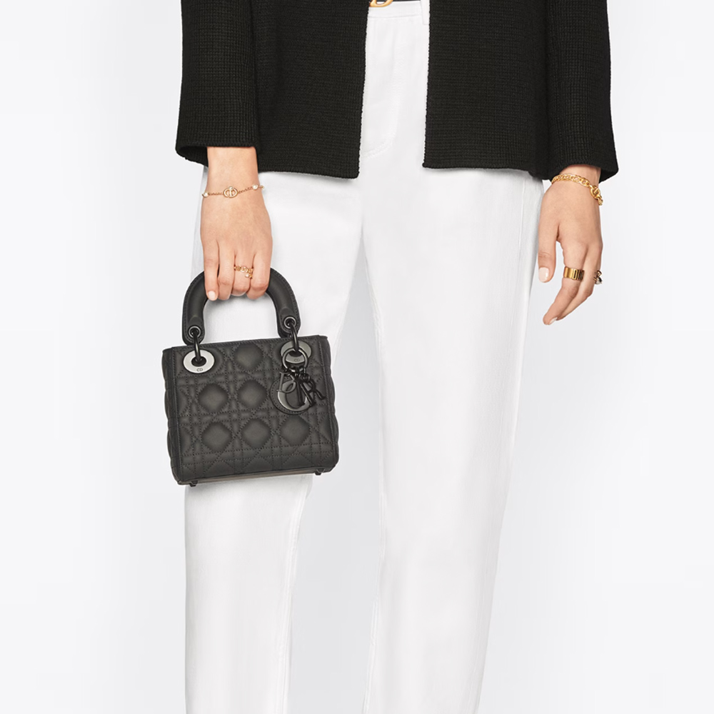 Dior Mini Lady Dior Matte Leather Cannage Quilted Chain Top Handle Bag / Collection - KAIROO