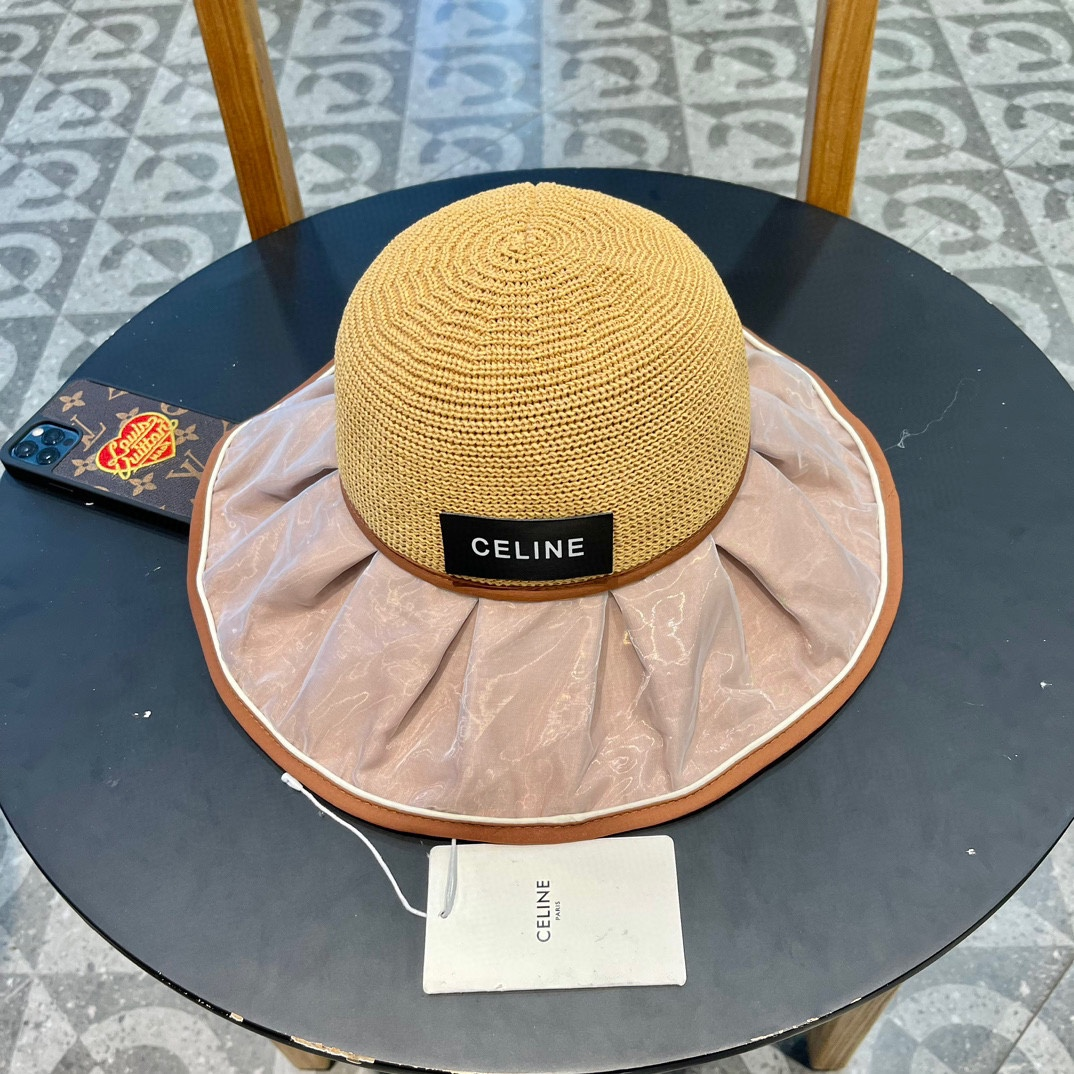 Celine Straw Hat with Logo Patch and Split Back Plein Soleil - KAIROO