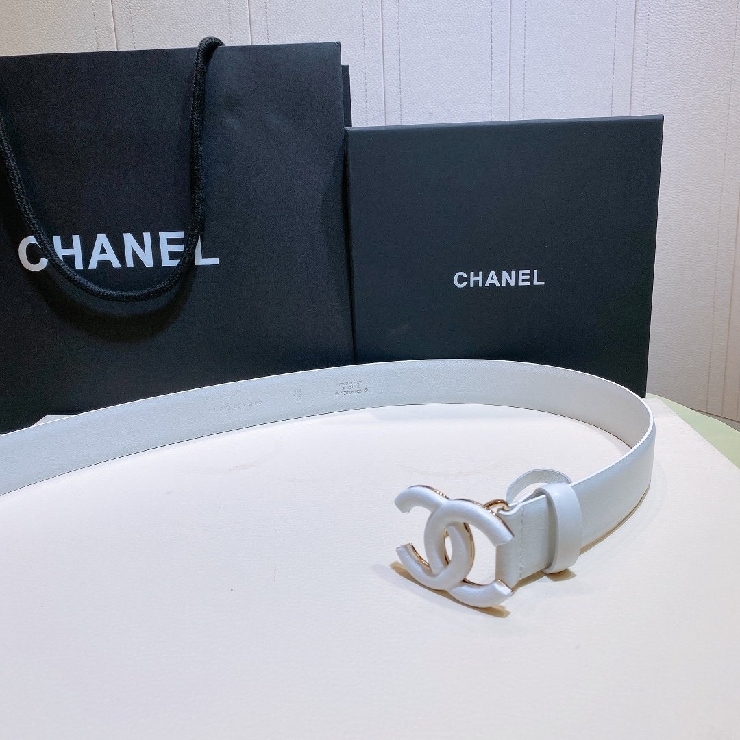 Chanel Belt With Double C Buckle White White-Toned Hardware Women Belt 30MM - KAIROO
