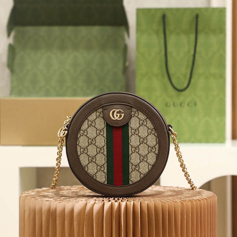 GUCCI Ophidia Web Stripe Round Chain Circle Crossbody Bag - KAIROO