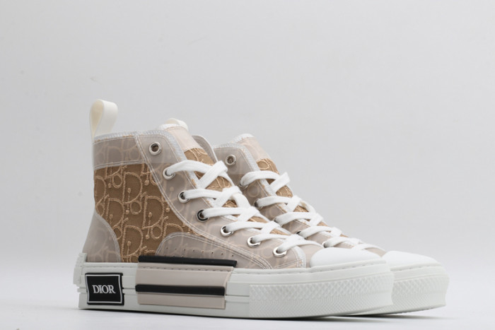 Dior B23 Oblique Transparent Layered High-Top Canvas Shoes/ Beige - KAIROO