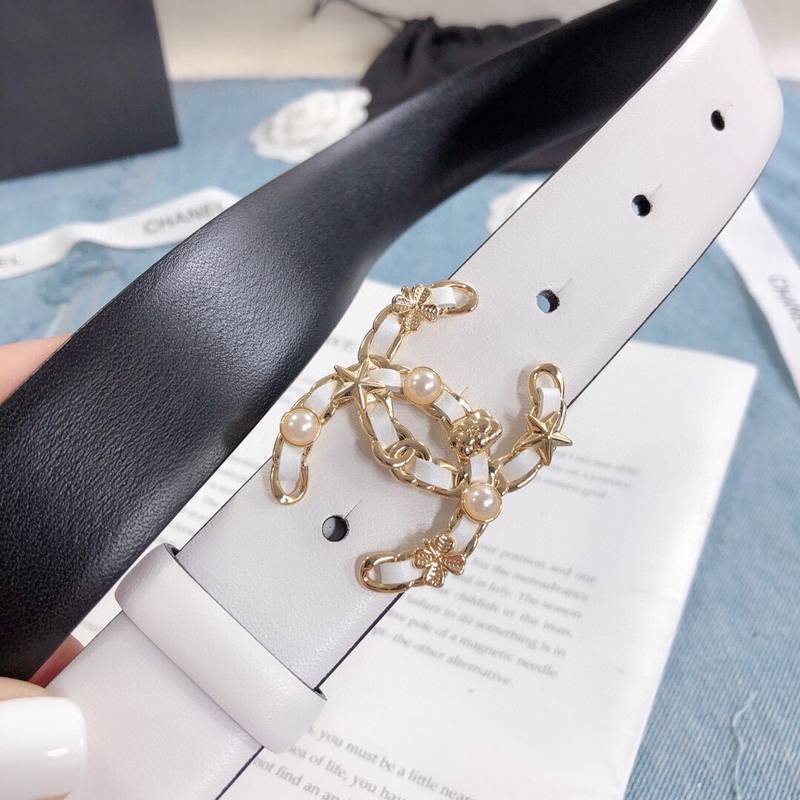 Chanel Belt With Double C Buckle White Gold Toned Hardware Women Belt 30MM - KAIROO