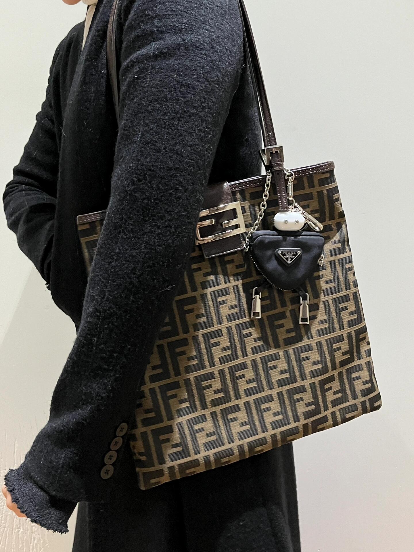 Prada Triangle-logo Re-Nylon Keychain Pouch with Robot Charm - KAIROO