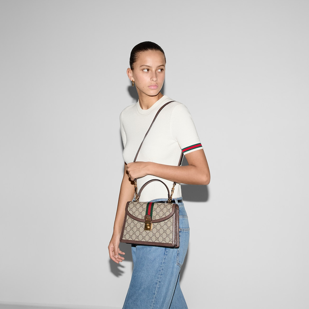GUCCI Ophidia GG Small Tote Canvas Web Stripe Top Handle Bag - KAIROO