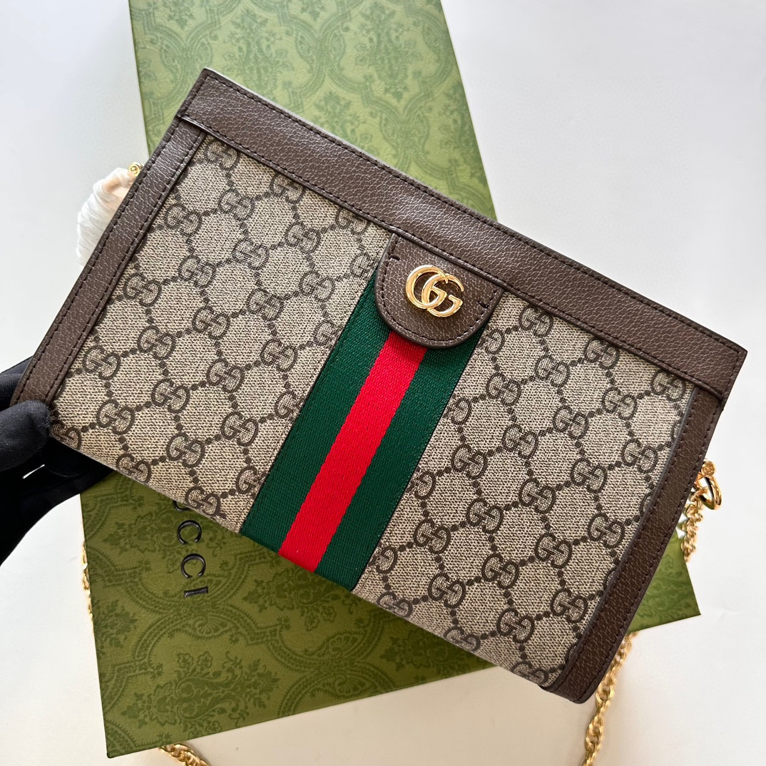 GUCCI Ophidia GG Canvas Web Stripe Monogram Envelope Chain Envelope Shoulder Bag / Small - KAIROO